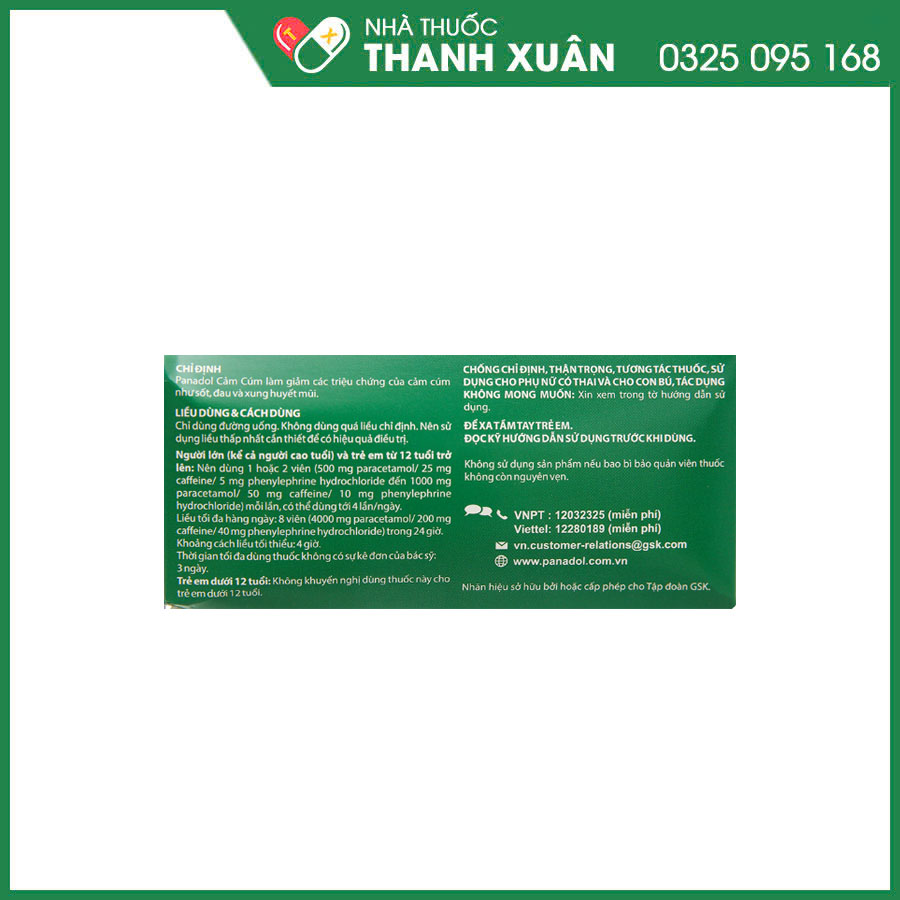 Panadol cảm cúm giảm các triệu chứng sốt, đau và sung huyết mũi